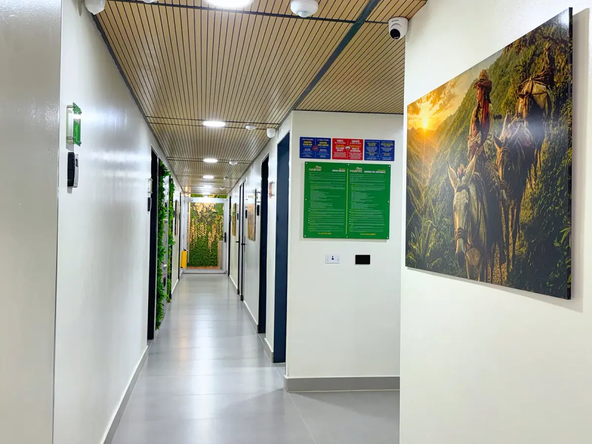 Sede A de Flex Habitat: pasillo de acceso a las habitaciones